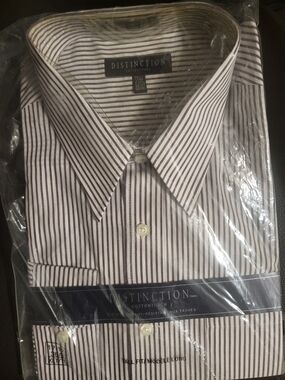 Sears Distinction White Dress Shirt with Brown Stripes